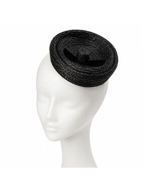 Vintage 1950's Amy New York Black Coiled Straw Pillbox Hat with Velvet Bow